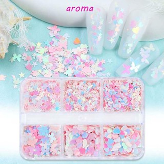 Aroma เลื่อมติดเล็บ ญี่ปุ่น คละขนาด หัวใจ ผีเสื้อ ดาว ขนตาปลอม ตกแต่ง กระต่าย