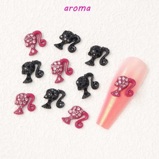 Aroma อุปกรณ์ตกแต่งเล็บ จี้ไข่มุก พลอยเทียม รูปหยดน้ํา ใบหญ้า สี่แฉก สไตล์เจ้าหญิง สําหรับตุ๊กตาบาร์บี้ 5 ชิ้น ต่อชุด