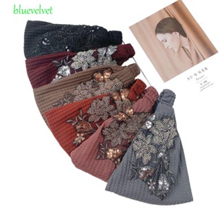 Bluevelvet ที่คาดผม ผ้าขนสัตว์ ปักเลื่อม ลายดอกไม้ สไตล์เรโทร สําหรับผู้หญิง