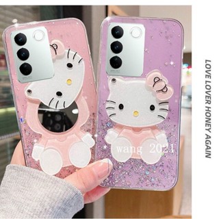 Ready Stock Fashion Handphone Case for VivoV27 VIVO V27e V27 Pro 5G Y02A เคส Casing New Design Star Sequins with Hellokitty Makeup Mirror VIVO V27 5G Transparent Soft Case Back Cover เคสโทรศัพท