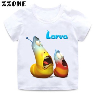 Childrens cartoon larva printed T-shirt, Korean fun T-shirt, childrens insect larva T-shirt, childrens summer wh_03