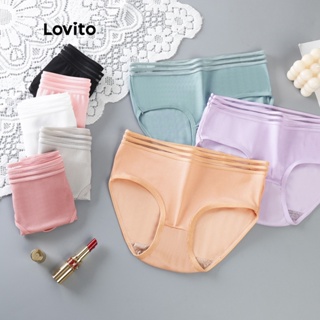 Lovito กางเกงชั้นใน สีพื้น แต่งผ้าตาข่าย สไตล์ลำลอง สำหรับผู้หญิง L48L025 (สีแอปริคอต / สีชทพู / สีขาว / สีชมพู/ สีม่วง / สีฟ้า / สีดำ)