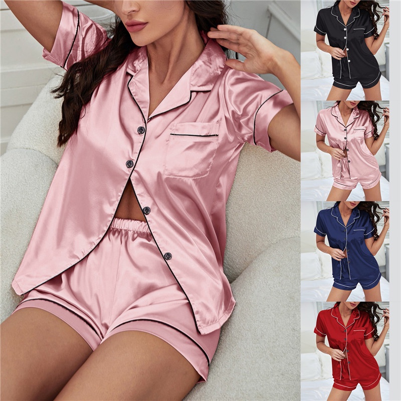 Pajamas 58 บาท ชุดนอนผ้าไหม สไตล์เกาหลี ทุกเพศ ทุกวัย ผู้ชาย ผู้หญิง ธรรมดา ชุดนอน ชุดนอน pangtulog บ้าน Women Clothes