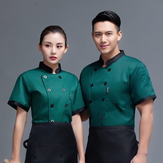 Spot customized chefs service] Chefs work clothes for men and women short-sleeved summer breathable restaurant after dining kitchen canteen west point baking clothes thin chefs blouse