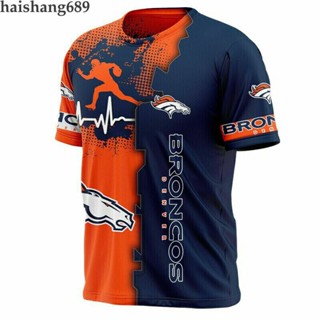 เสื้อยืดลําลอง แขนสั้น คอกลม ลาย Denver Broncos แฟชั่นฤดูร้อน สําหรับผู้ชาย