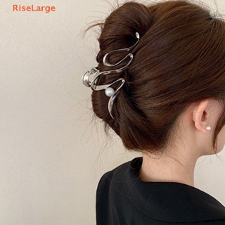 [RiseLarge] กิ๊บติดผมหางม้า โลหะผสม ไข่มุก สีทอง 11.5 ซม. สําหรับผู้หญิง