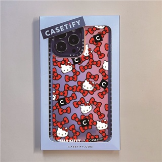 Casetify X เคสโทรศัพท์มือถือ PC TPU แข็ง ลายเฮลโลคิตตี้ ประดับโบว์ สําหรับ IPhone 14 Pro MAX 14 Plus 13 Pro MAX 12 Pro MAX 11 Pro MAX XS MAX XR X