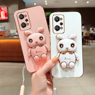 เคสโทรศัพท์มือถือ ป้องกันเลนส์กล้อง ลายกระต่าย พร้อมขาตั้ง สําหรับ Realme GT Neo 5 3 3T 2T 2 Explorer Master