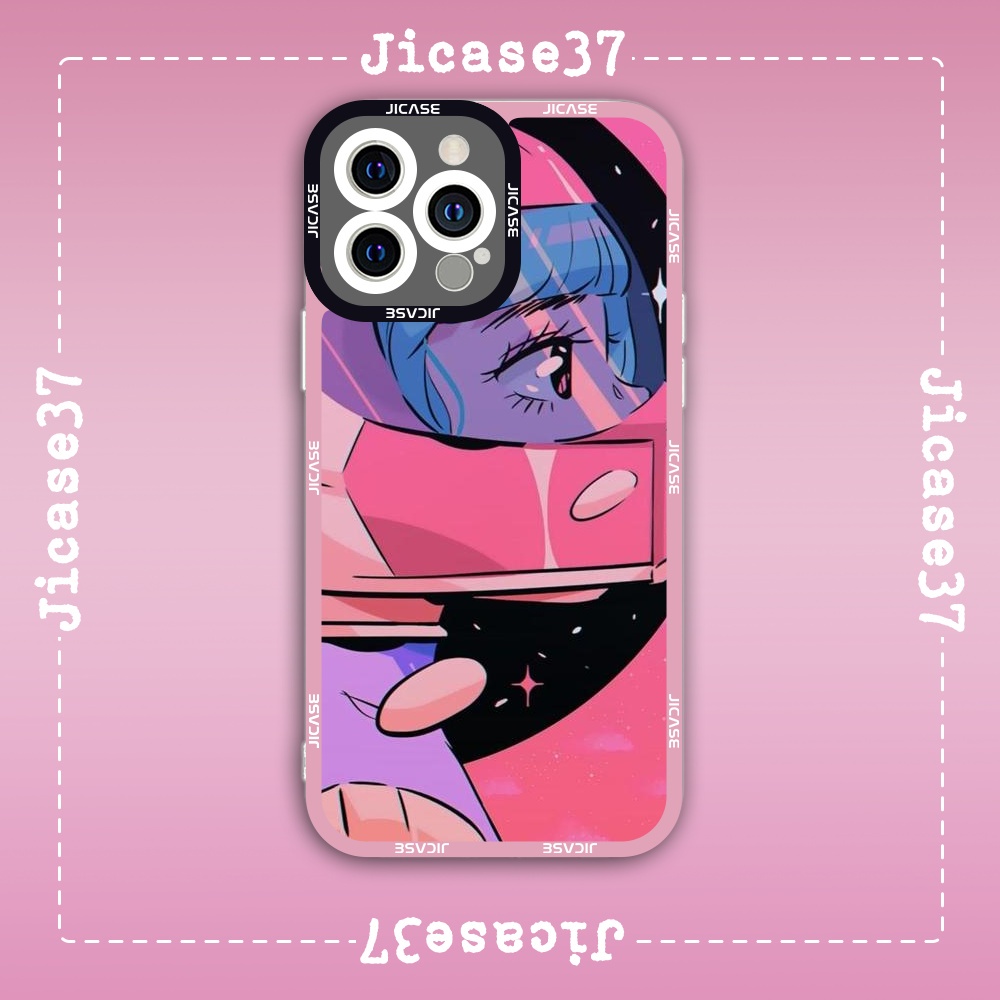 Jicase Vintage Anime Girl Astronaut Aesthetic Square Edge เคส iphone
