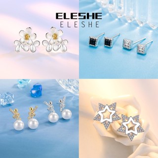 Eleshe ต่างหูสตั๊ด เงิน 925 ประดับมุก เพชรโมอิส ของแท้ สําหรับผู้หญิง M024