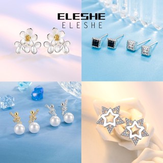 Eleshe ต่างหูสตั๊ด เงิน 925 ประดับมุก เพชรโมอิส ของแท้ สําหรับผู้หญิง M024