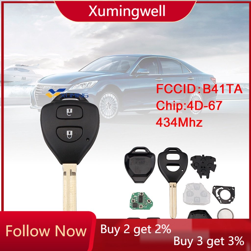 Xuming 434MHz 2 ปุ่มรถ Remote Key Fob พร้อม 4D67 ชิป B41TA Fit สําหรับ Toyota Hilux 2005 2006 2007 2