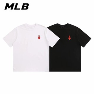 เสื้อยืดแขนสั้น คอกลม ผ้าฝ้าย 100% ปักลายโลโก้ MLB NY สําหรับผู้ชาย และผู้หญิง