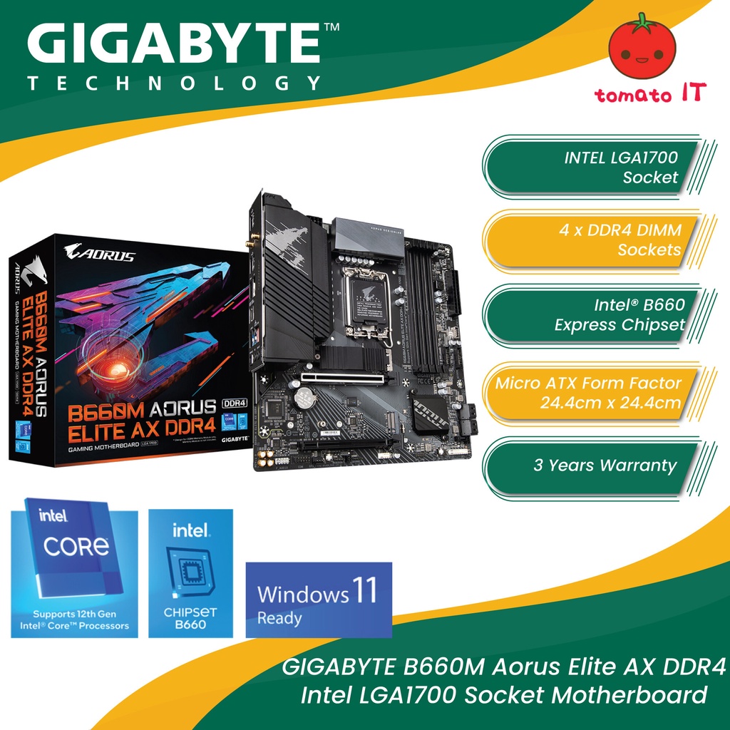 Gigabyte B660M เมนบอร์ดซ็อกเก็ต Aorus Elite AX DDR4 Intel LGA1700
