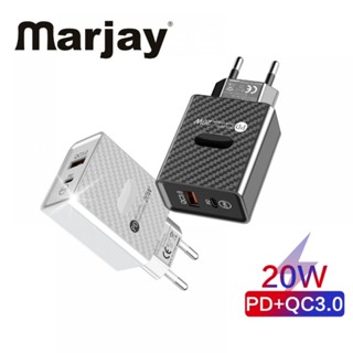 Marjay อะแดปเตอร์ชาร์จโทรศัพท์ คาร์บอนไฟเบอร์ 20W USB PD Type C QC3.0