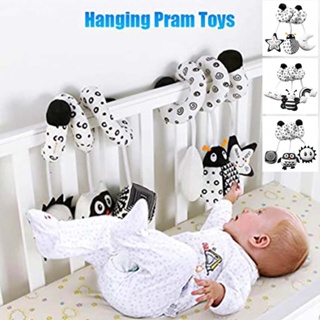  Baby crib, early childhood education toys, stretch spiral plush toys, cartoon animals, black and white, high contrast sensory toys suitable for infants aged 0-12 months