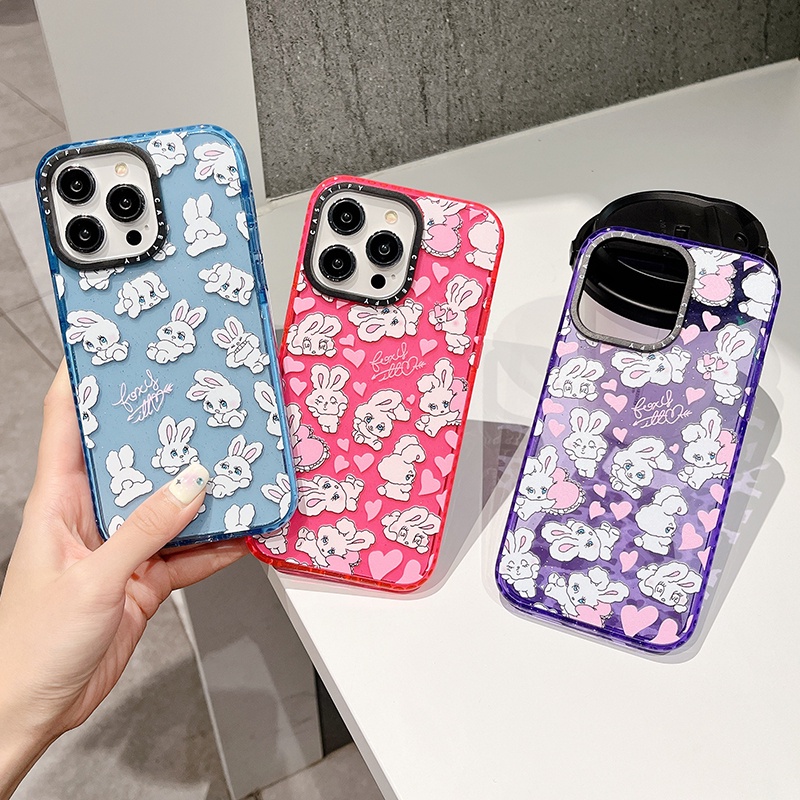 เคสโทรศัพท์มือถือแบบนิ่ม ลายกระต่าย หัวใจ สีชมพู สําหรับ iPhone 14 13 12 11 Pro Max