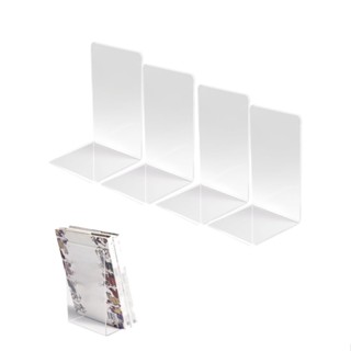 4pcs Solid Gift Practical Home Decor Heavy Duty Divider School Stationery Non Skid Clear Acrylic Book Ends