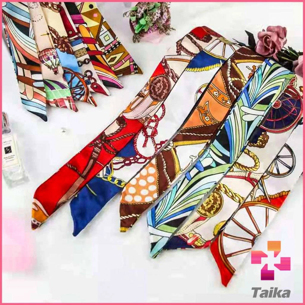 Taika ริบบิ้นผูกกระเป๋า พิมพ์ลาย ขนาดเล็ก สําหรับผู้หญิง ขนาด 85x4 ซม. Silk scarf