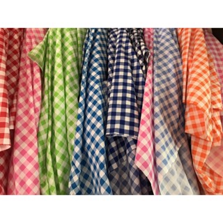 ผ้าเมตร ผ้าคอตต้อนทีซีลายสก็อต ถ่ายรูป ถ่ายพร็อบ ลายตาราง ลา…