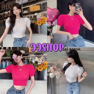 JJ shop 💜พร้อมส่ง เสื้อคอกลมแขนสั้น ไหมพรม ดีเทลลายเปียเว้าหลัง "E238New" -C -N