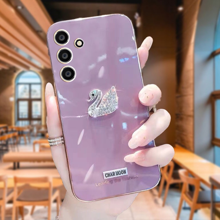 Samsung A16 A06 A24 A54 A34 A14 A04S A13 A32 5G A15 เคสโทรศัพท์มือถือ ลายหงส์น้อย ประดับเพชรเทียม หรูหรา สําหรับ