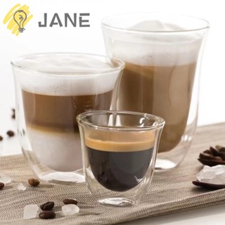 Jane แก้วกาแฟเอสเพรสโซ่ แก้ววิสกี้ แบบใส สองชั้น ทนความร้อน ขนาดเล็ก สําหรับอาหารเช้า