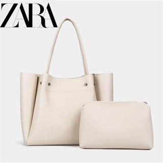 Zara ใหม่ กระเป๋าสะพายไหล่ กระเป๋าถือ หนังนิ่ม ทรงโท้ท ขนาดใหญ่ จุของได้เยอะ แบบพกพา สไตล์มินิมอล สีดํา สําหรับสตรี 2022 2 ชิ้น