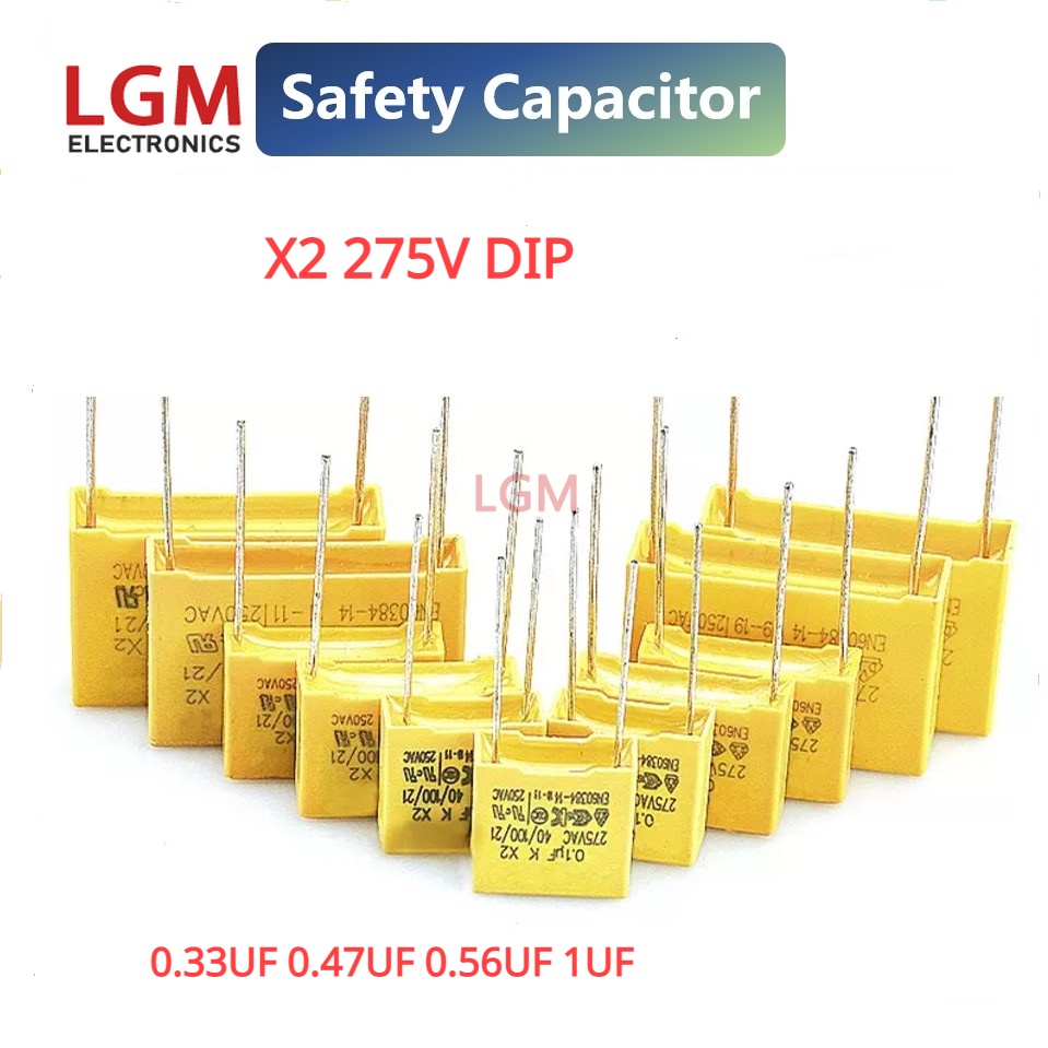 100 ชิ้นตัวเก็บประจุความปลอดภัย X2 275V DIP P22 0.33UF 0.47UF 0.56UF 1UF P = 22.5 มม.