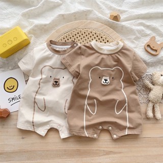 ชุดจั๊มสูทรอมเปอร์ แขนสั้น ผ้าฝ้าย ลายการ์ตูนหมี แฟชั่นฤดูร้…