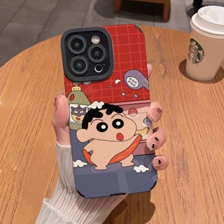 เคสโทรศัพท์มือถือหนังแกะ แบบนิ่ม ลายการ์ตูนชินจัง กันกระแทก สําหรับ Iphone 11Pro MAX 14 PRO MAX 11 12 13 6 7 8plus XR Xmax