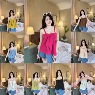 (สินค้าพร้อมส่ง)สายเดี่ยวเเต่งโบว์ด้านหน้า งานน่ารักหวานละมุนสุดๆ (JB028)