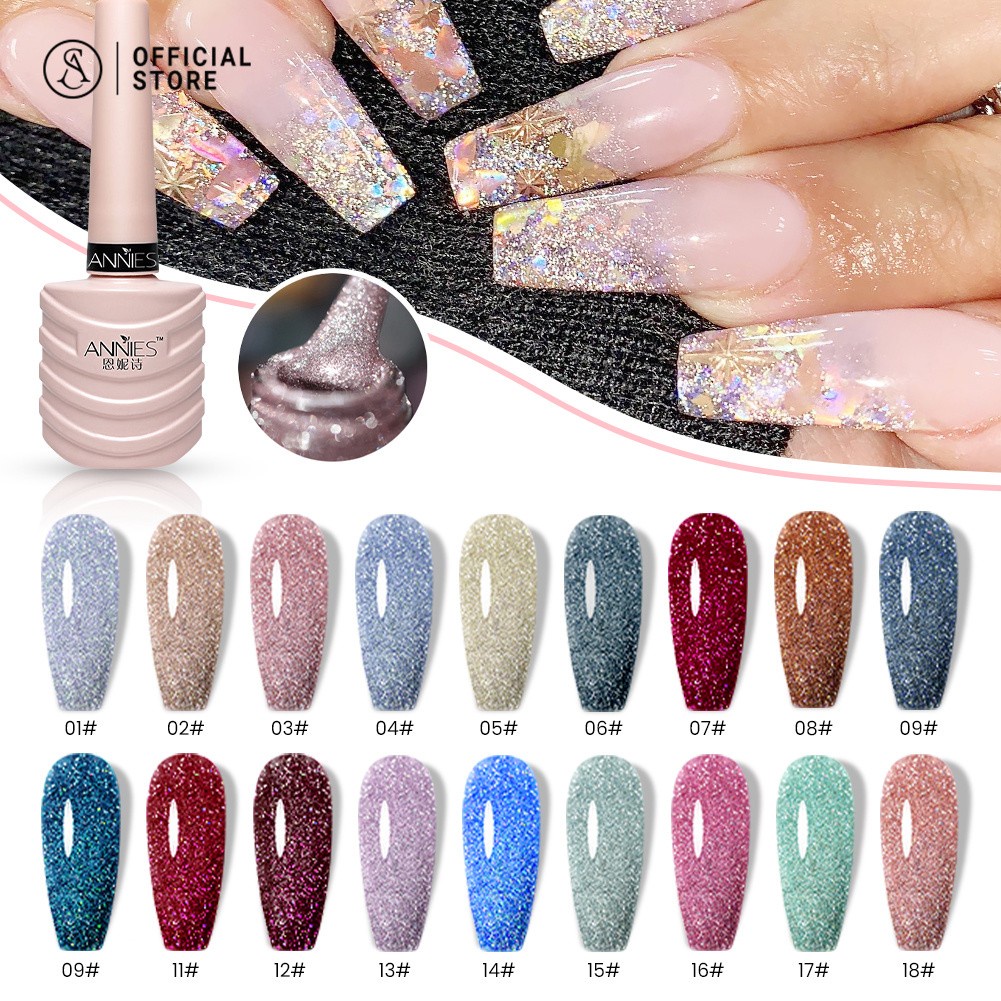 ANNIES ยาทาเล็บเจล กลิตเตอร์ เลื่อม UV สําหรับตกแต่งเล็บ, สีเจลแฟลชไดมอนด์กลิตเตอร์ ANNIES 2022 น้ำมันทาเล็บเปลือกใหม่ ยาทาเล็บเจลสีใส เจลยาทาเล็บสะท้อนแสงตาแมว สีเจล สีทาเล็บเจล เจลยูวี 3D ไ