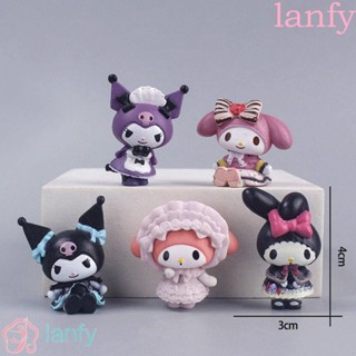 Lanfy โมเดลตุ๊กตาอนิเมะ KT Cat My Melody Melody ขนาด 4 ซม. สําหรับตกแต่งเค้ก 5 ชิ้น ต่อชุด