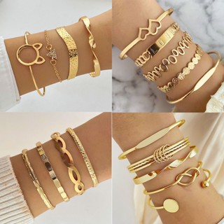 Punk Irregular Pattern Fried Dough Twists Bracelet Love Letter Metal Set Bracelet