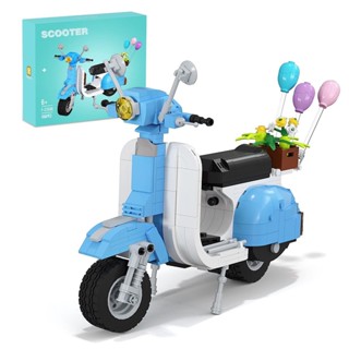 Moc Blue Vespa 125 บล็อคตัวต่อมอเตอร์ ของเล่นเสริมการเรียนรู้เด็ก ของขวัญวันเกิด เข้ากันได้กับเลโก้ 568 ชิ้น