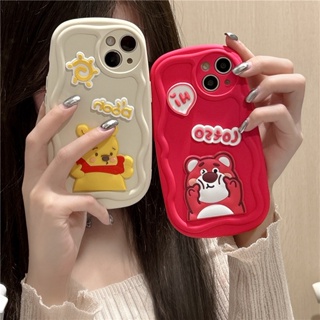 เคสโทรศัพท์มือถือ ซิลิโคน กันกระแทก ลายการ์ตูนหมีพูห์ สตรอเบอร์รี่น่ารัก สามมิติ สร้างสรรค์ สําหรับ Iphone 11 12 13 14 pro max 13ProMax 12 13pro 11 14pro