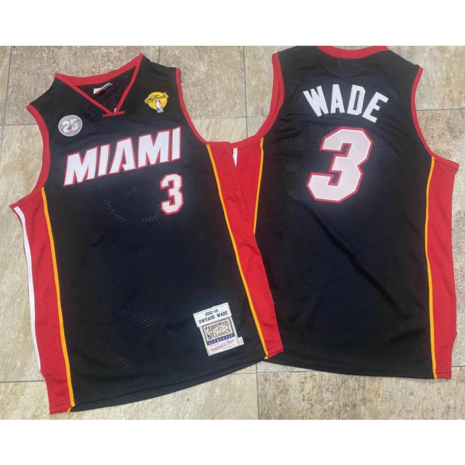 เสื้อบาสเก็ตบอลปักหนาแน่น Miami Heat No.3 Dwyane Wade Jersey Vest Retro Jersey