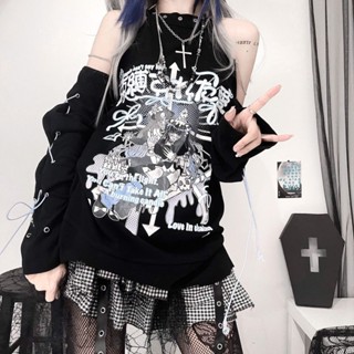 Yimo Ya Culture Punk Millennium y2k เสื้อยืดแขนยาว เกาะอก สไตล์พังก์ สําหรับผู้หญิง