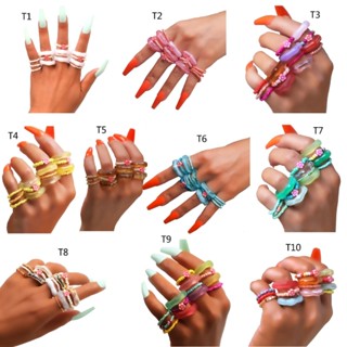 แหวนนิ้วมือ ประดับลูกปัดอะคริลิค ลายดอกไม้ สีสันสดใส สไตล์เกาหลี สําหรับผู้หญิง