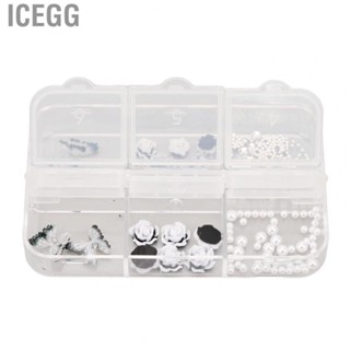 Icegg Black White Nail Charms  Vintage Nail Charms Set Decor Glittering Storage Box  for Salon