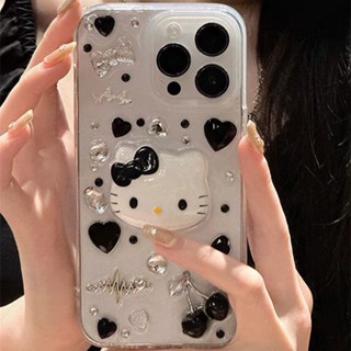 Three-Dimensional Cherry Rhinestone Kitty Cat Phone Case For Iphone 14 13 12 11promax XR 8P 7