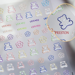 Preston สติ๊กเกอร์ลายหมีน่ารัก 5D สําหรับตกแต่งเล็บ