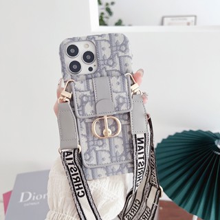 เคสโทรศัพท์มือถือหนัง ฝาพับ พร้อมช่องใส่บัตร และสายคล้องไหล่ หรูหรา สําหรับ iPhone 14 13 12 Pro Max iPhone 11 13 Pro Max XS Max XR 7 8 Plus