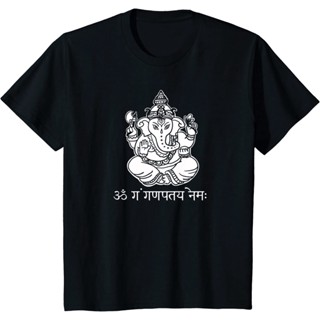 ดีมาก เสื้อยืดคอกลม แขนสั้น ผ้าฝ้าย พิมพ์ลาย Ganesh With Sanskrit Ganesha Mantra Lelaki สําหรับผู้ชาย