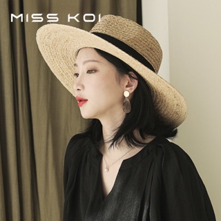 Misskoi [พร้อมส่ง] หมวกฟางปีกกว้าง แบบพับได้ เหมาะกับเดินชายหาด แฟชั่นฤดูใบไม้ผลิ ฤดูร้อน สําหรับผู้หญิง