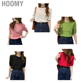 Hoomy Girl Shirt  Women Knitted Blouse Short Sleeve Simple Style Heart Design  for Office