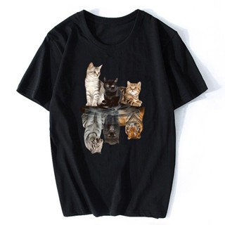 เสื้อยืด ลายแมว เสือสะท้อนแสง แนวสตรีท สําหรับผู้ชาย