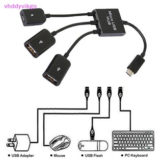 Vhdd 3in1 อะแดปเตอร์แปลงสายเคเบิล Micro USB เป็น 2 OTG 3 พอร์ต Type-C สําหรับแท็บเล็ต แอนดรอยด์ เมาส์ คีย์บอร์ด TH