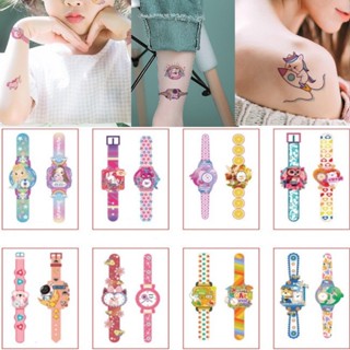 สติกเกอร์รอยสักชั่วคราว ลายการ์ตูนนาฬิกาข้อมือ สีรุ้ง น่ารัก เหมาะกับของขวัญวันเกิด สําหรับเด็ก